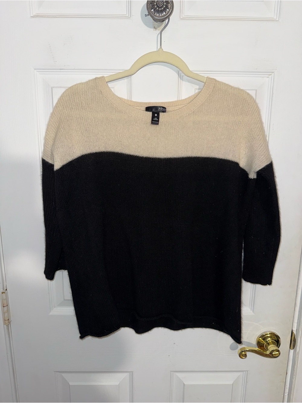 Aqua Black and Cream Two-Tone Crew Neck Sweater S